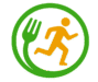 Le logo VitalitéAuQuotidien associe la santé et l’énergie : une fourchette pour bien manger, une silhouette en mouvement pour bouger, le tout porté par le slogan « Mangez bien, bougez bien ».