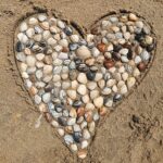 A heart made of seashells on sandy Dutch beach, symbolizes love.